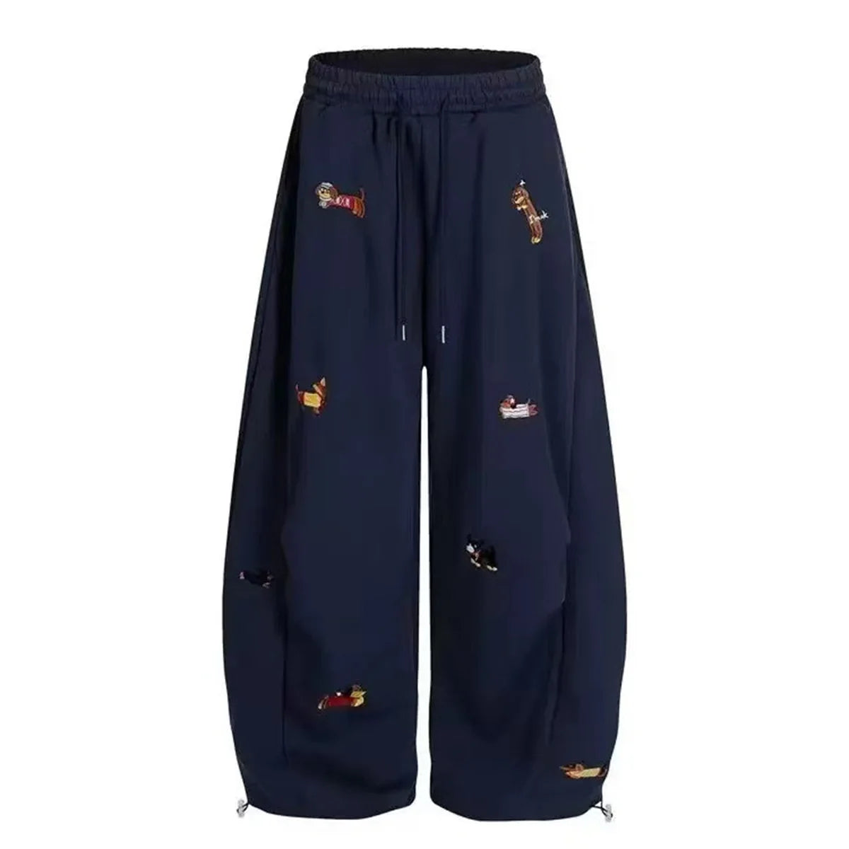 Women's Sausage Dog Embroidered Fashion Loose Trousers 2026 Summer New High Street Casual Pants Comfortable Straight Sweatpants