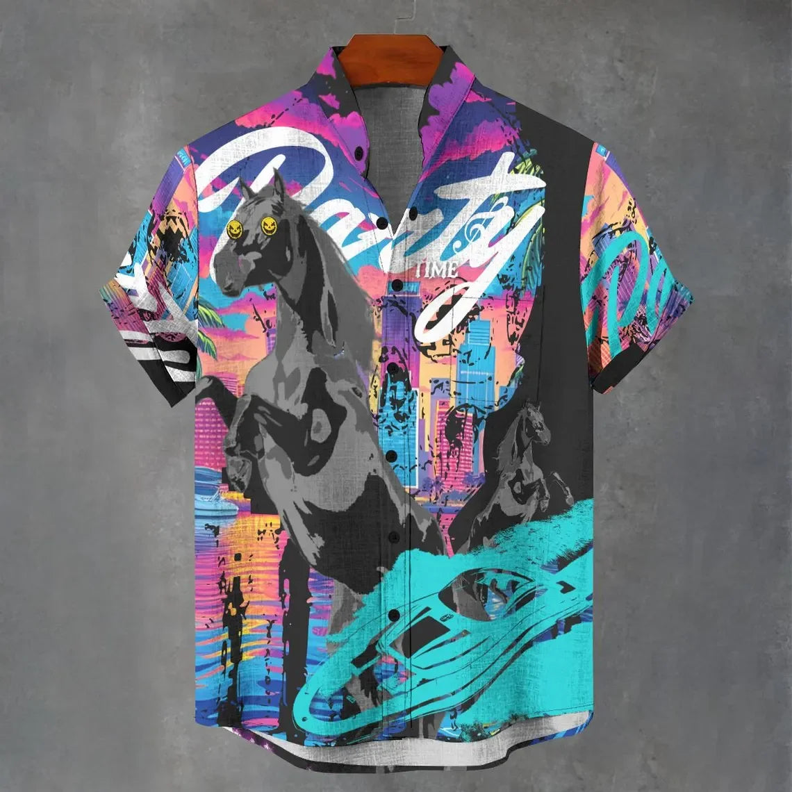 3D digital printing image of linen short sleeved shirt, designed for men's party atmosphere, casual style, retro men's shirt