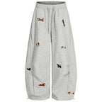 Women's Sausage Dog Embroidered Fashion Loose Trousers 2026 Summer New High Street Casual Pants Comfortable Straight Sweatpants