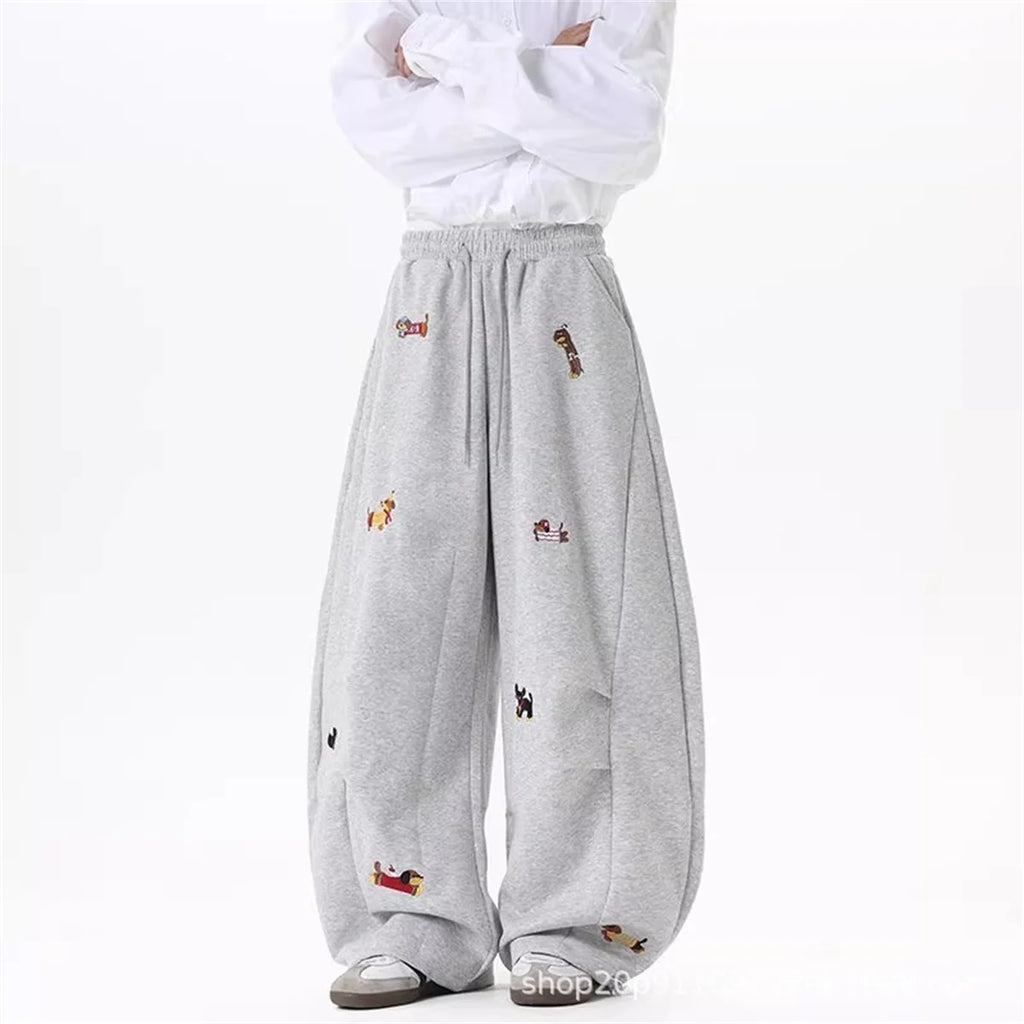 Women's Sausage Dog Embroidered Fashion Loose Trousers 2026 Summer New High Street Casual Pants Comfortable Straight Sweatpants