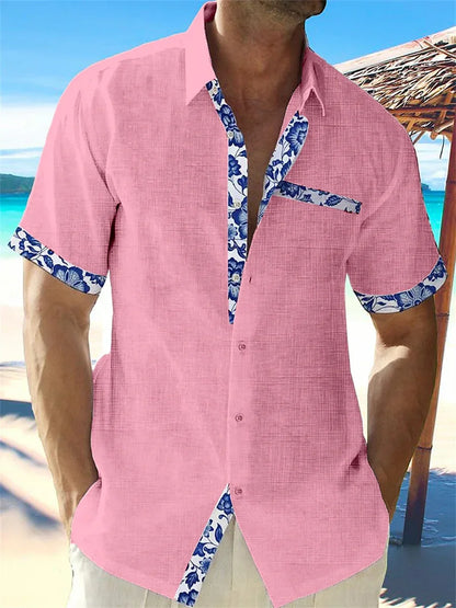 2024 new summer shirt men's Hawaiian shirt casual fashion street short -sleeved beach resort men's pocket shirt