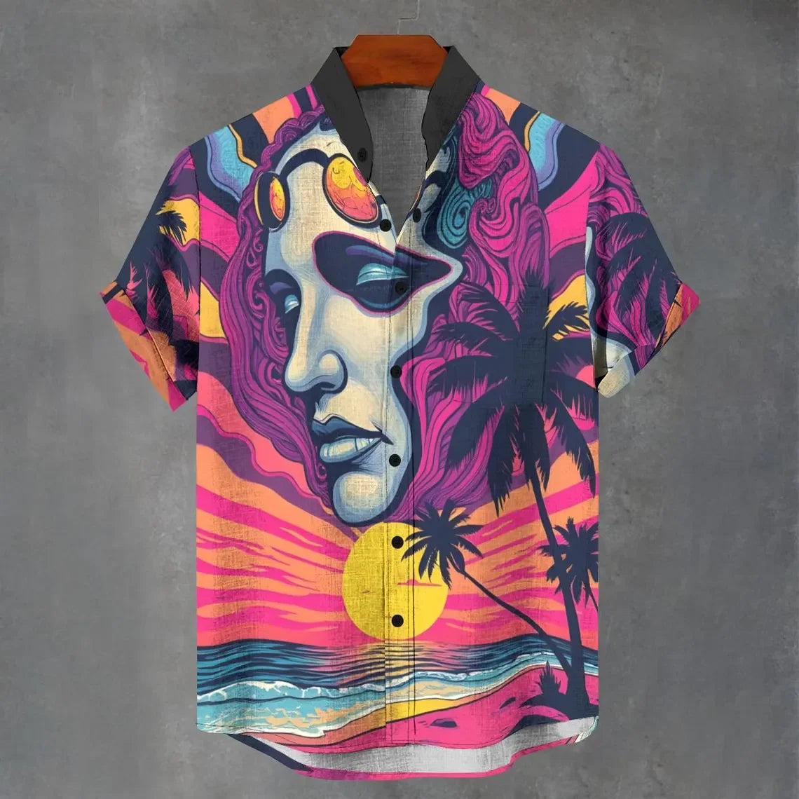 3D digital printing image of linen short sleeved shirt, designed for men's party atmosphere, casual style, retro men's shirt