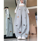 Women's Sausage Dog Embroidered Fashion Loose Trousers 2026 Summer New High Street Casual Pants Comfortable Straight Sweatpants