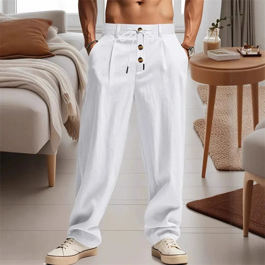 New Men's Breathable Casual Linen Trousers – Stylish Streetwear Joggers & Loose-Fit Straight-Leg Beach Pants