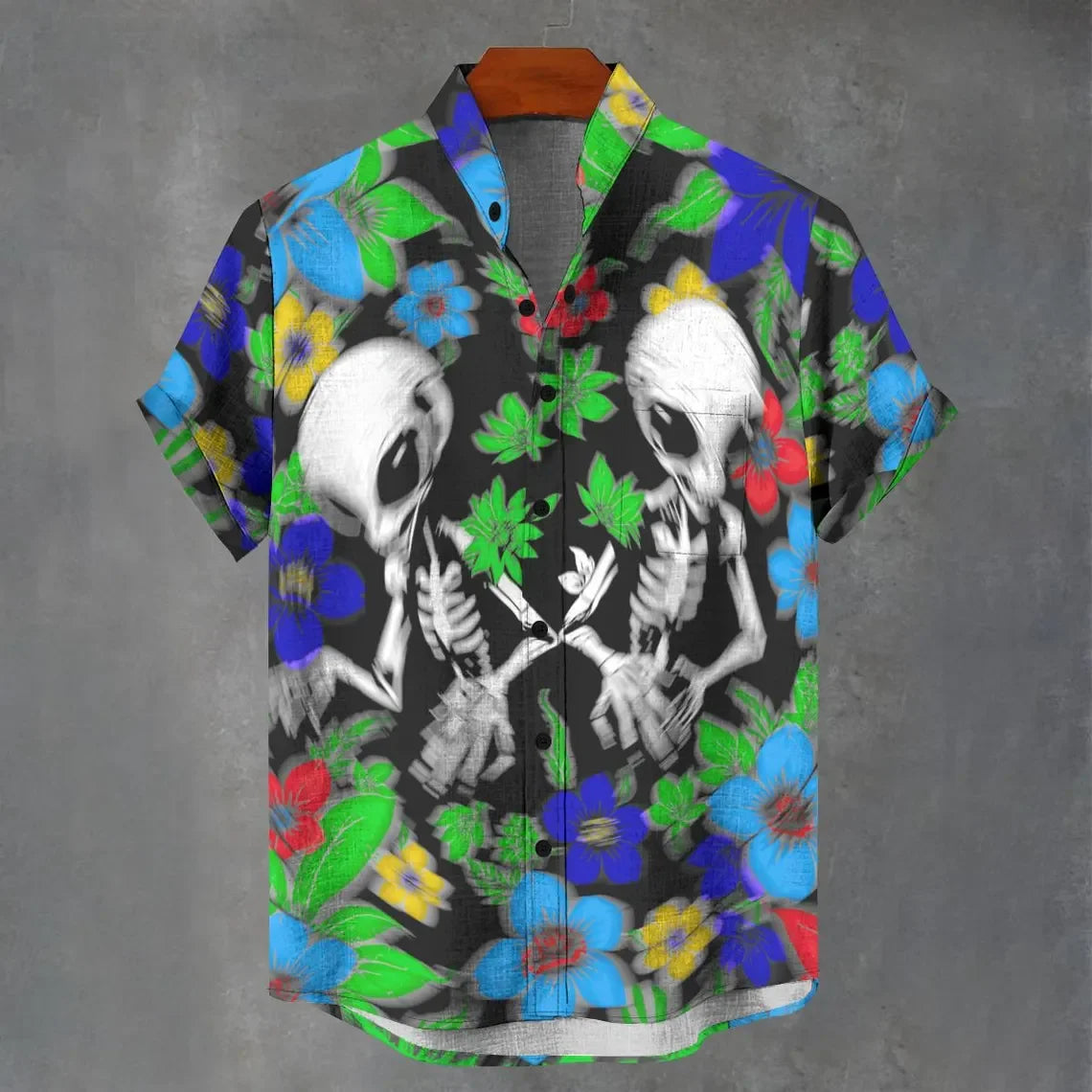 3D digital printing image of linen short sleeved shirt, designed for men's party atmosphere, casual style, retro men's shirt