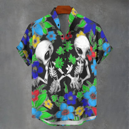 3D digital printing image of linen short sleeved shirt, designed for men's party atmosphere, casual style, retro men's shirt