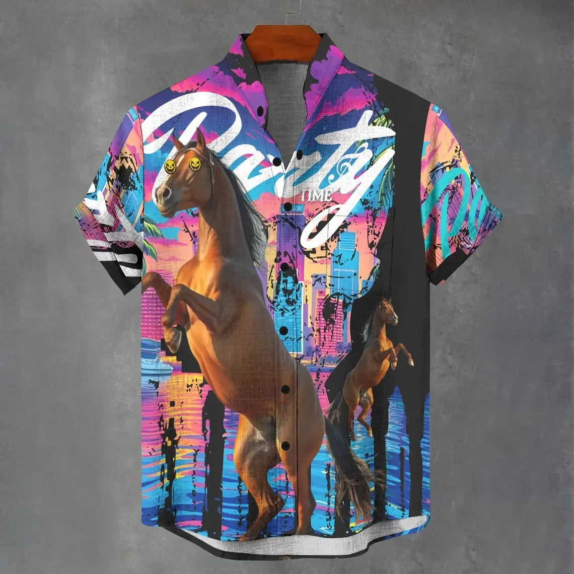 3D digital printing image of linen short sleeved shirt, designed for men's party atmosphere, casual style, retro men's shirt