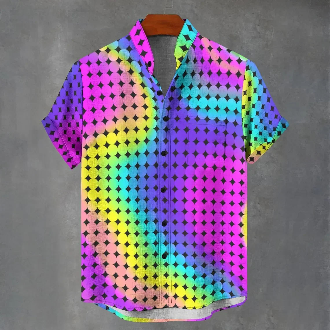3D digital printing image of linen short sleeved shirt, designed for men's party atmosphere, casual style, retro men's shirt