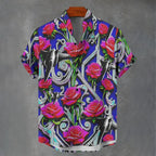 3D digital printing image of linen short sleeved shirt, designed for men's party atmosphere, casual style, retro men's shirt