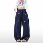 Women's Sausage Dog Embroidered Fashion Loose Trousers 2026 Summer New High Street Casual Pants Comfortable Straight Sweatpants