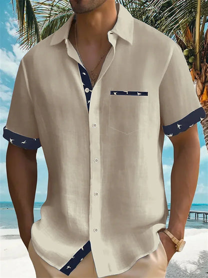 2024 new summer shirt men's Hawaiian shirt casual fashion street short -sleeved beach resort men's pocket shirt