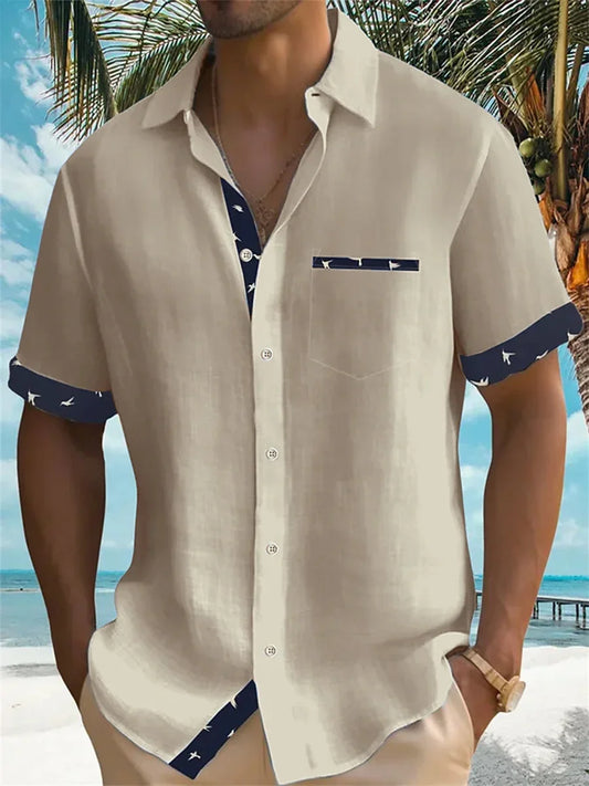 2024 new summer shirt men's Hawaiian shirt casual fashion street short -sleeved beach resort men's pocket shirt
