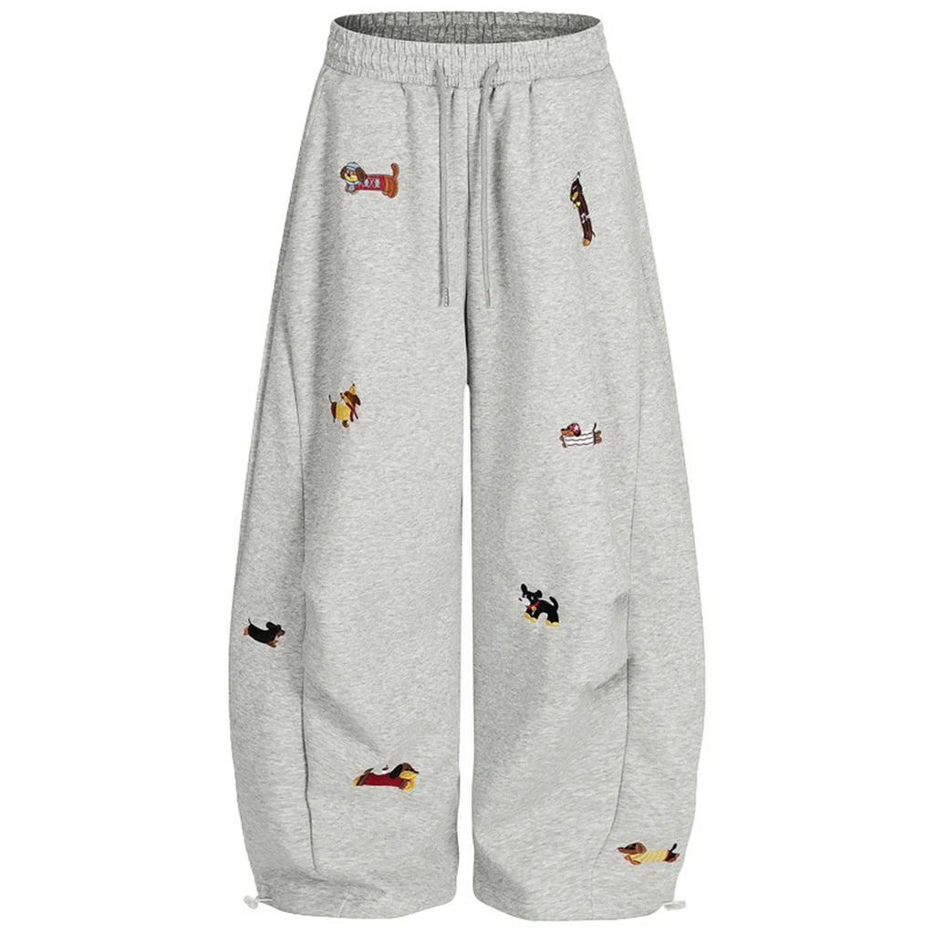 Women's Sausage Dog Embroidered Fashion Loose Trousers 2026 Summer New High Street Casual Pants Comfortable Straight Sweatpants