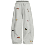 Women's Sausage Dog Embroidered Fashion Loose Trousers 2026 Summer New High Street Casual Pants Comfortable Straight Sweatpants