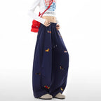 Women's Sausage Dog Embroidered Fashion Loose Trousers 2026 Summer New High Street Casual Pants Comfortable Straight Sweatpants