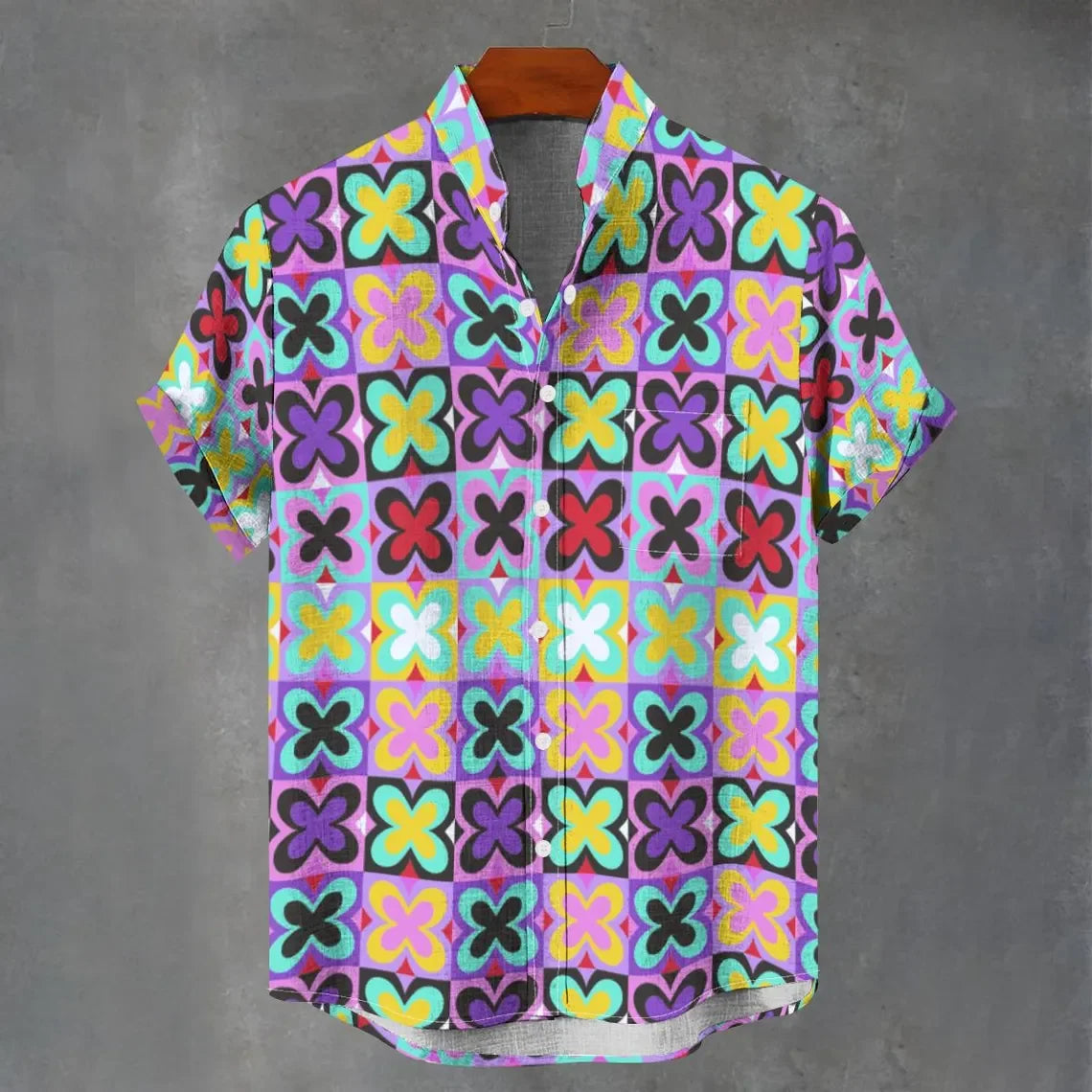 3D digital printing image of linen short sleeved shirt, designed for men's party atmosphere, casual style, retro men's shirt