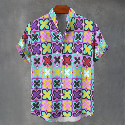 3D digital printing image of linen short sleeved shirt, designed for men's party atmosphere, casual style, retro men's shirt