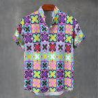 3D digital printing image of linen short sleeved shirt, designed for men's party atmosphere, casual style, retro men's shirt