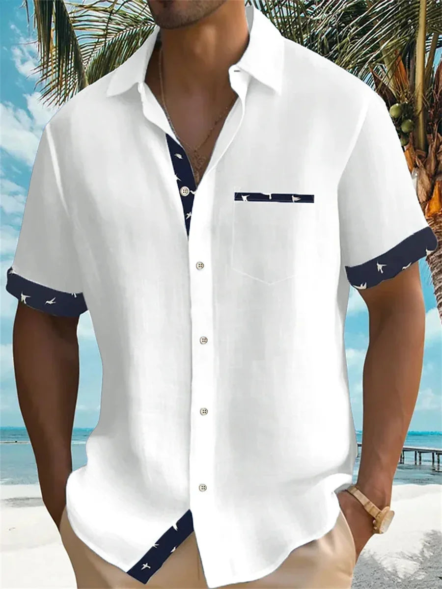 2024 new summer shirt men's Hawaiian shirt casual fashion street short -sleeved beach resort men's pocket shirt