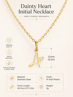 Dainty Heart Initial Necklace for Women, Gold Plated A-Z Letter Pendant, Waterproof Stainless Steel Monogram Jewelry, Personaliz