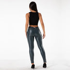 Shascullfites Blue Faux Leather Leggings Butt Lift Stretch Spandex Latex Push up Gym Shaping Leggings