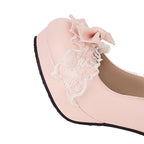 Summer 2025 Ladies Heels Platform Cute Bow Lace Princess Mary Jane Lolita Shoes Party High Heel Buckle Women Pumps Girls Sweet 8