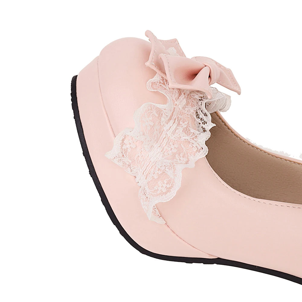 Summer 2025 Ladies Heels Platform Cute Bow Lace Princess Mary Jane Lolita Shoes Party High Heel Buckle Women Pumps Girls Sweet 8