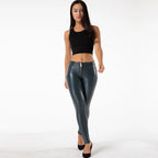 Shascullfites Blue Faux Leather Leggings Butt Lift Stretch Spandex Latex Push up Gym Shaping Leggings