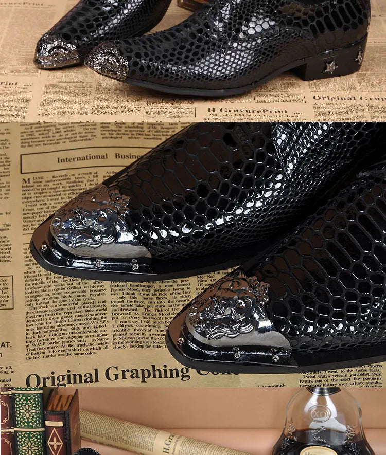 Autumn Male Trend Tip Serpentine Cowhide Formal wear Luxury Leather shoes Man Frenulum Ventilation Popular Men's wedding shoes