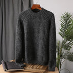 Wool Men Pullover Autumn Winter Thickening Warm Knitting Sweater Round Neck Raglan Sleeve Solid Long-Sleeve Casual Woolen Tops