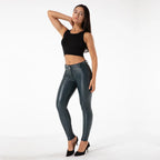 Shascullfites Blue Faux Leather Leggings Butt Lift Stretch Spandex Latex Push up Gym Shaping Leggings