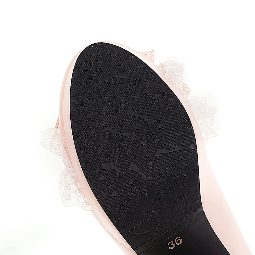 Summer 2025 Ladies Heels Platform Cute Bow Lace Princess Mary Jane Lolita Shoes Party High Heel Buckle Women Pumps Girls Sweet 8