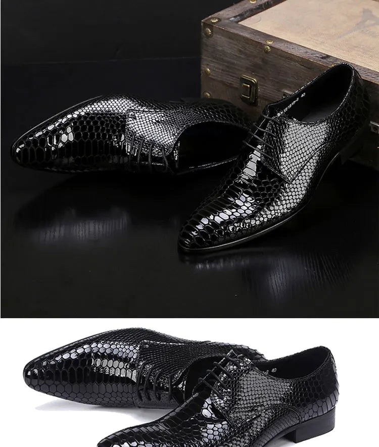 Autumn Male Trend Tip Serpentine Cowhide Formal wear Luxury Leather shoes Man Frenulum Ventilation Popular Men's wedding shoes