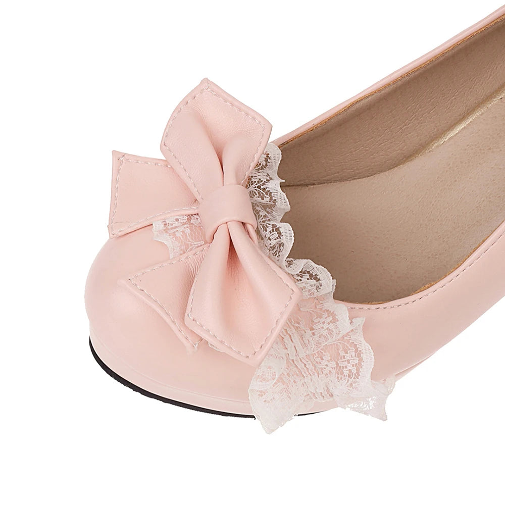 Summer 2025 Ladies Heels Platform Cute Bow Lace Princess Mary Jane Lolita Shoes Party High Heel Buckle Women Pumps Girls Sweet 8