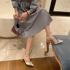 2026 New Fashion Glitter Rhinestones Women Pumps Crystal Bowknot Silk Pointed Toe Buckle Strap Thin High Heels Party Prom Shoes