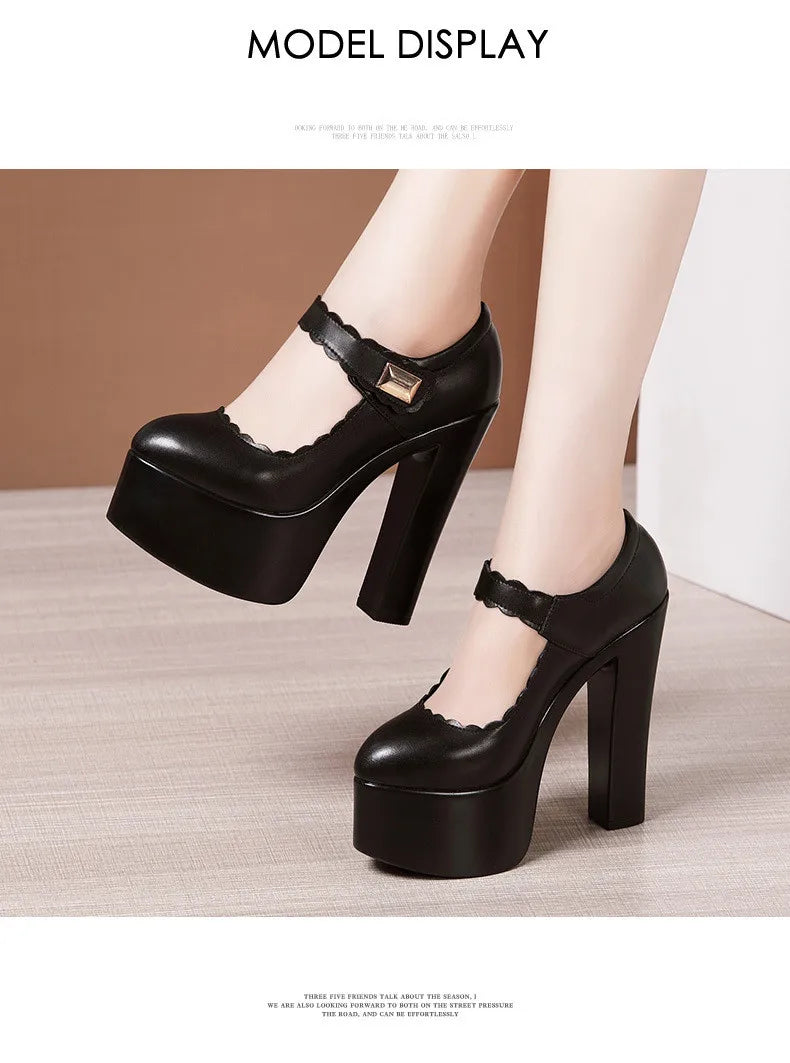 15cm Small Size 32-43 Extremem Block High Heels Shoes 2026 Fall Shallow Thick Chunky Platform Shoes Women Pumps Sexy Model Party