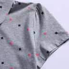 Women's Summer Cotton Shirt - Slim Fit Foldable Flip Collar Short Sleeve Printed Casual Top Trendy Button Design Fashion