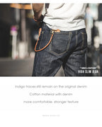 Maden Men's 14oz Raw Selvedge Denim Jeans Vintage Straight Fit Horsehide Leather Patch Paris Buckle Jeans for Autumn and Winter