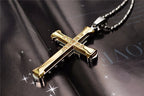 SUMENG 2025 New Male Crystal Cross Jesus Pendant Gold/Black/Blue Color Zirconia Necklace Stainless Steel Jewelry