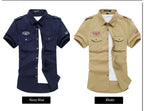 Military Shirt Men Tactics Short sleeve Summer Tops Solid color High quality 100% Cotton Pocket 5XL Plus size Man Clothes