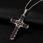 SUMENG 2025 New Male Crystal Cross Jesus Pendant Gold/Black/Blue Color Zirconia Necklace Stainless Steel Jewelry