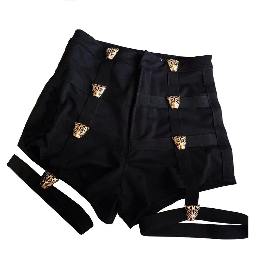 Sexy Ladies Hot Shorts Cotton High Waist Punk Style Rock Bandage Hollow Out Dance Show Party Club Skinny Short Fashion