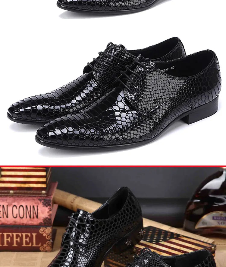 Autumn Male Trend Tip Serpentine Cowhide Formal wear Luxury Leather shoes Man Frenulum Ventilation Popular Men's wedding shoes