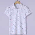 Women's Summer Cotton Shirt - Slim Fit Foldable Flip Collar Short Sleeve Printed Casual Top Trendy Button Design Fashion