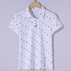 Women's Summer Cotton Shirt - Slim Fit Foldable Flip Collar Short Sleeve Printed Casual Top Trendy Button Design Fashion