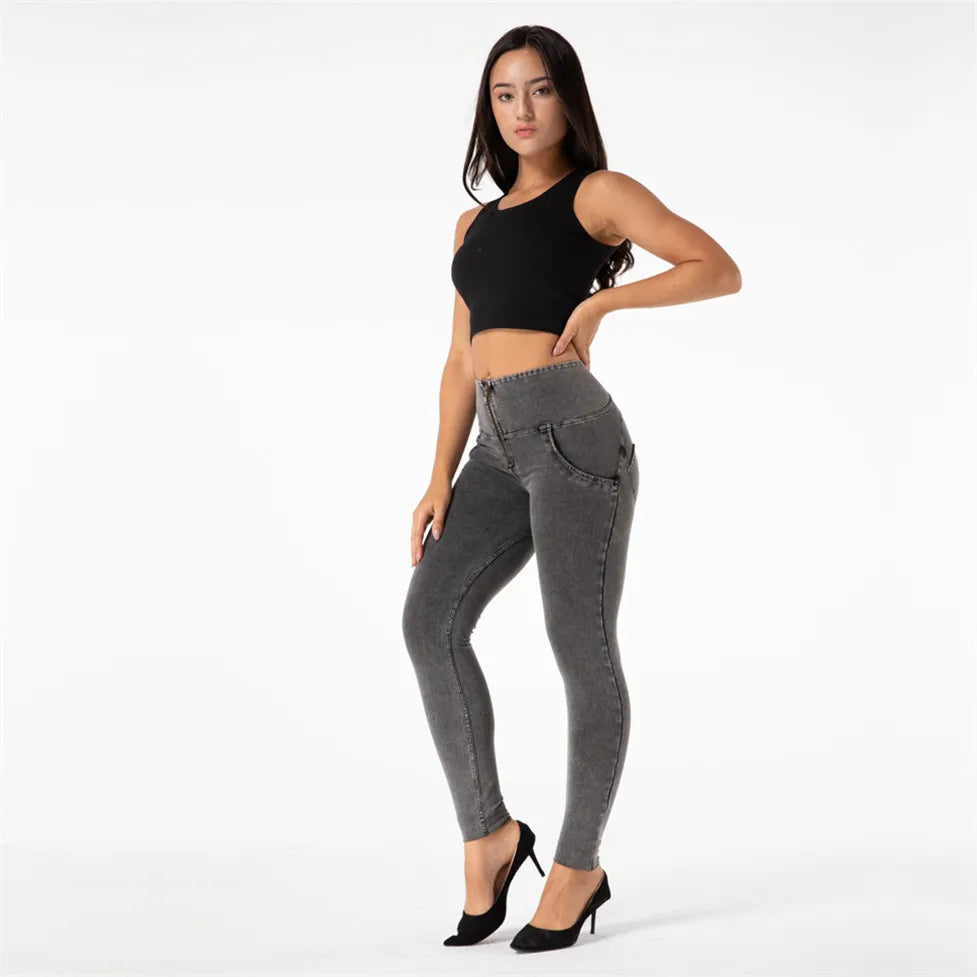 Shascullfites Melody High Waist Jeans For Women Slim Stretch Denim Jeans Bodycon Push Up Butt Liftins Gray Skinny Jeans