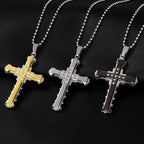 SUMENG 2025 New Male Crystal Cross Jesus Pendant Gold/Black/Blue Color Zirconia Necklace Stainless Steel Jewelry