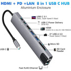 USB C Hub 8 In 1 Type C 3.1 To 4K HDMI Adapter with RJ45 SD/TF Card Reader PD Fast Charge for MacBook Notebook Laptop Computer