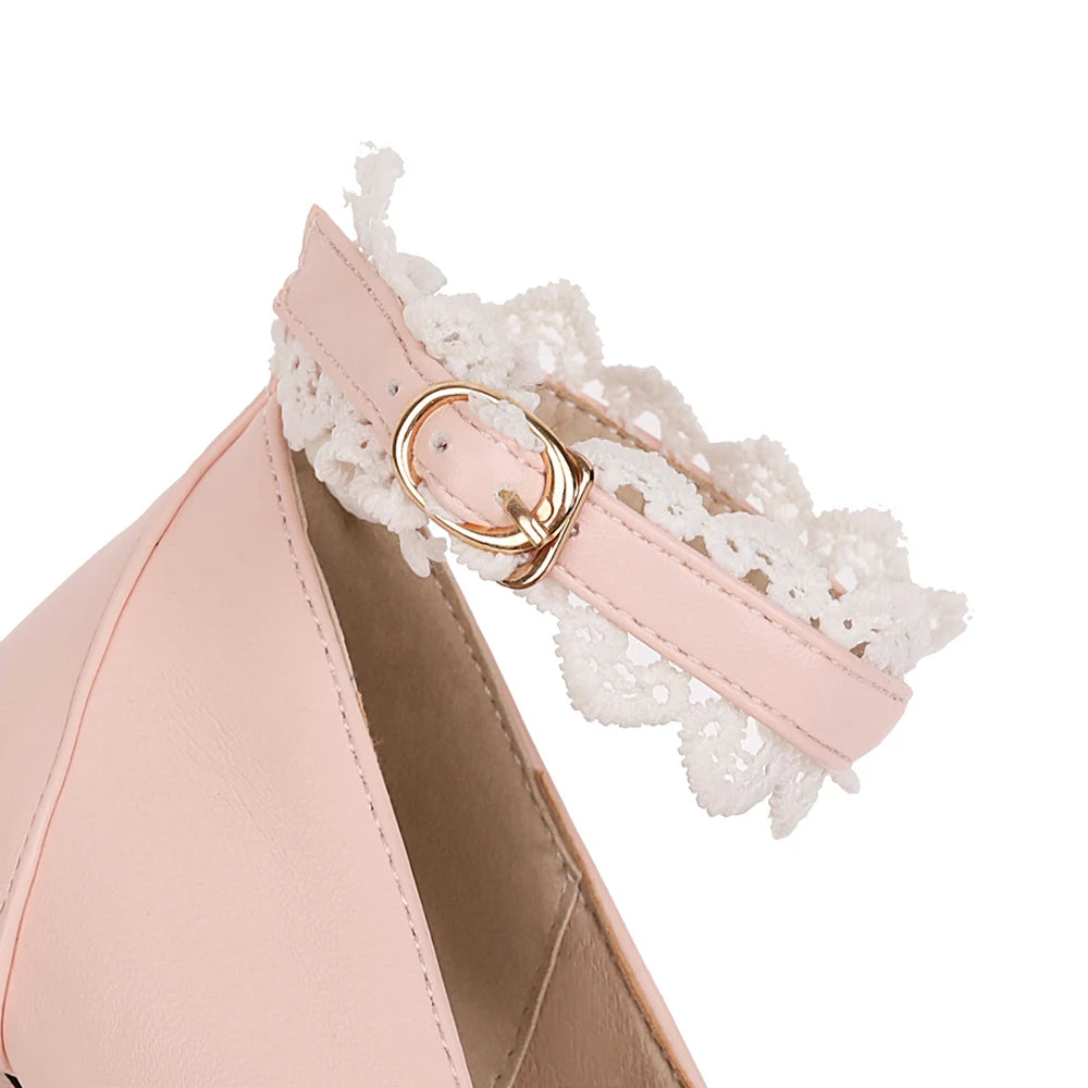 Summer 2025 Ladies Heels Platform Cute Bow Lace Princess Mary Jane Lolita Shoes Party High Heel Buckle Women Pumps Girls Sweet 8