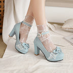 Summer 2025 Ladies Heels Platform Cute Bow Lace Princess Mary Jane Lolita Shoes Party High Heel Buckle Women Pumps Girls Sweet 8